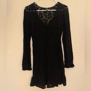 Wild Fable black lace long sleeve dress small size cotton blend v neck